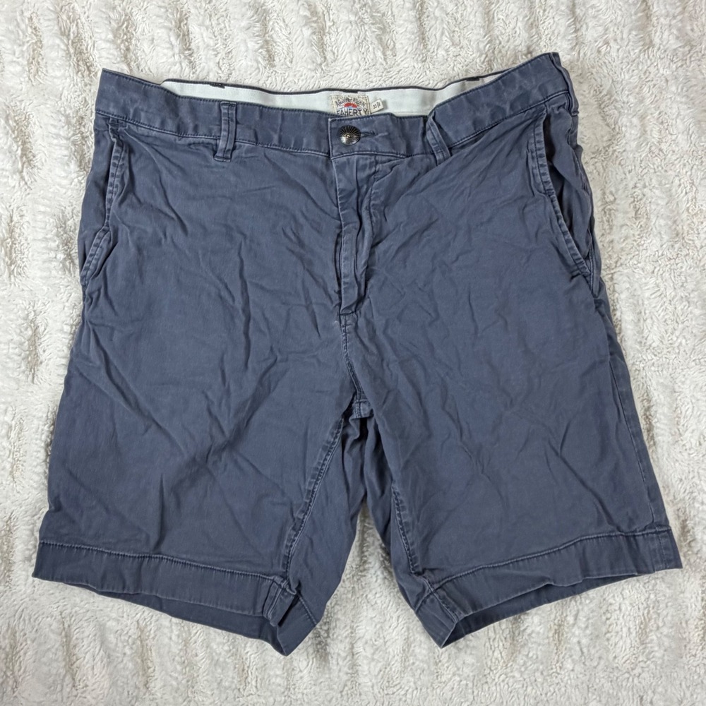 Faherty Brand All Day Shorts Mens 33 Navy Blue Organic Cotton Tencel Chino 7.5in